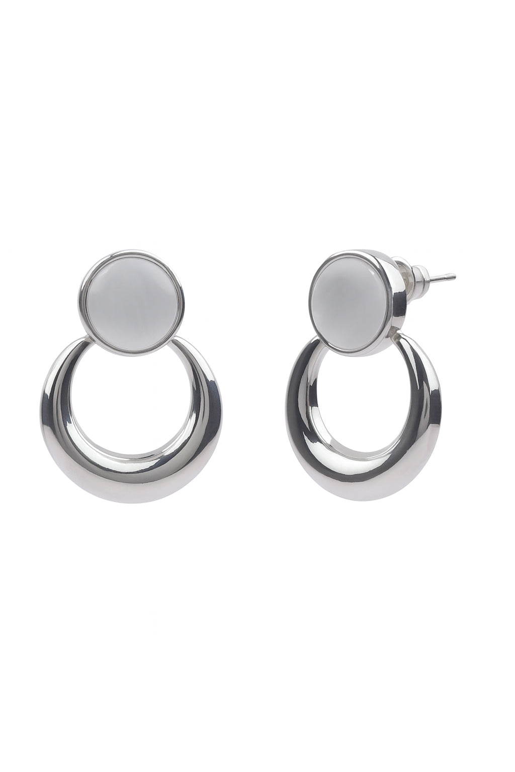 Jewello trendy silver-plated circle shaped design with white stone stud dangle Korean earring for women and girls.