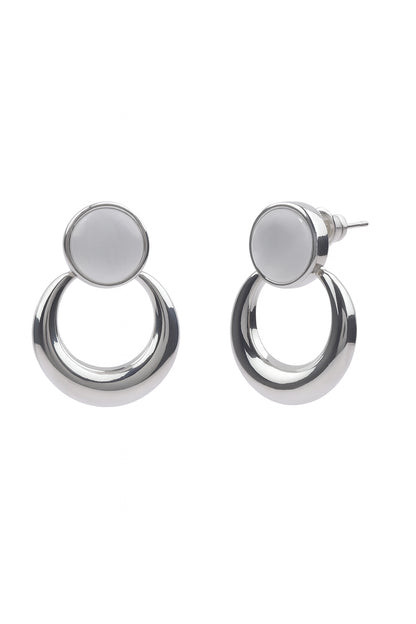 Jewello trendy silver-plated circle shaped design with white stone stud dangle Korean earring for women and girls.