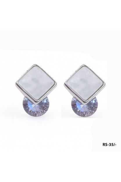 Jewello delicate silver-plated square design with shimmering stone stud anti tarnish Korean earring for women and girls.