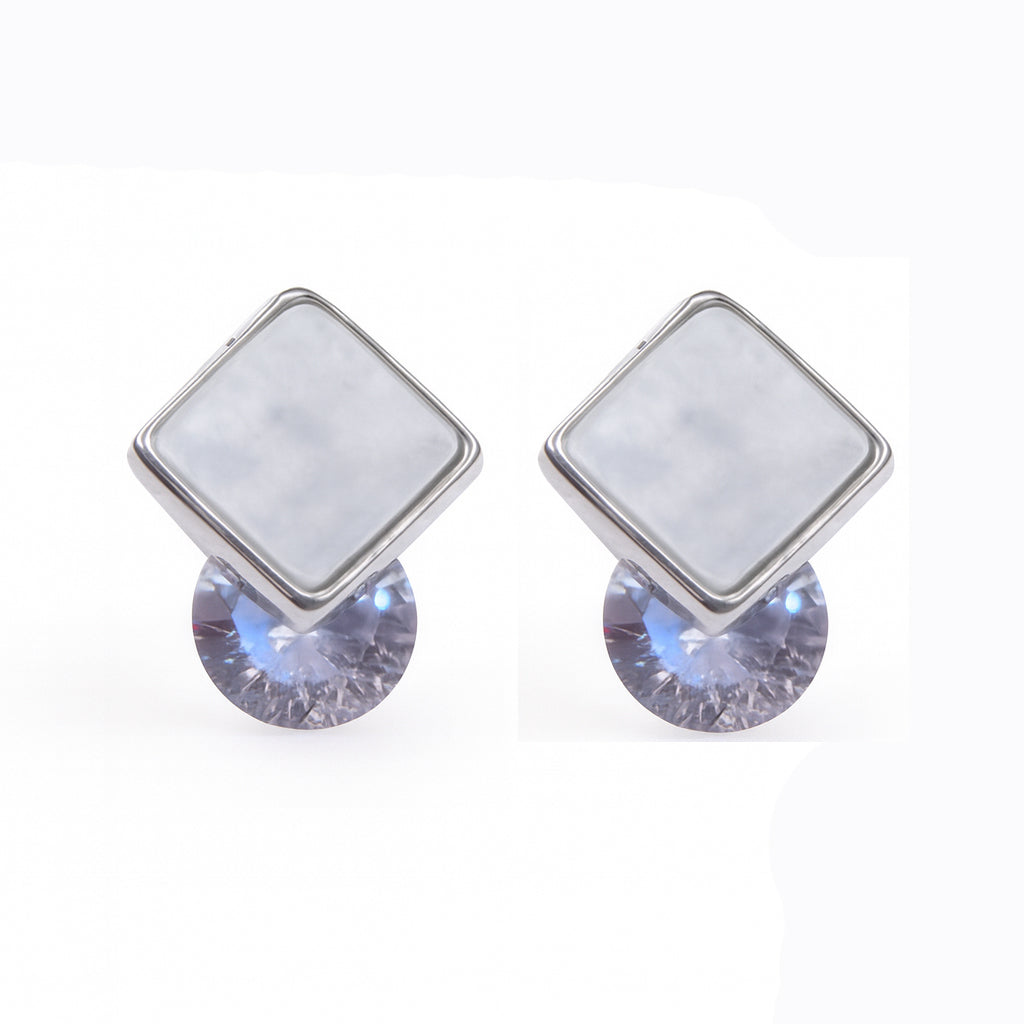 Jewello delicate silver-plated square design with shimmering stone stud anti tarnish Korean earring for women and girls.