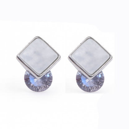 Jewello delicate silver-plated square design with shimmering stone stud anti tarnish Korean earring for women and girls.