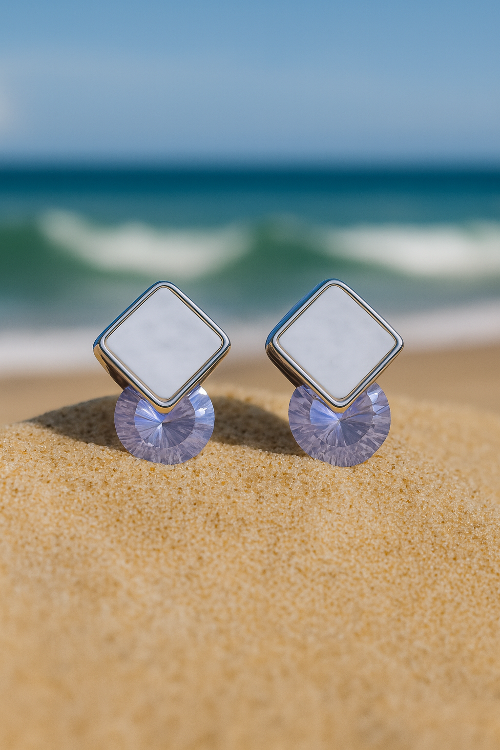 Jewello delicate silver-plated square design with shimmering stone stud anti tarnish Korean earring for women and girls.