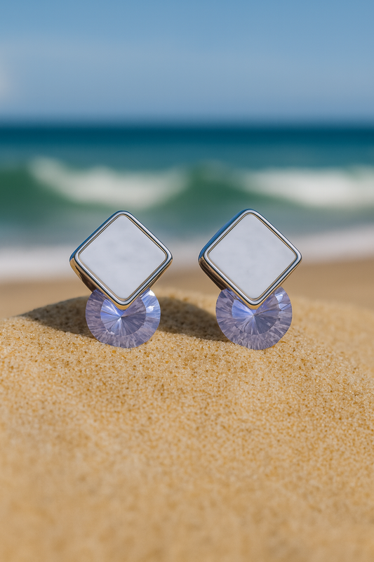Jewello delicate silver-plated square design with shimmering stone stud anti tarnish Korean earring for women and girls.