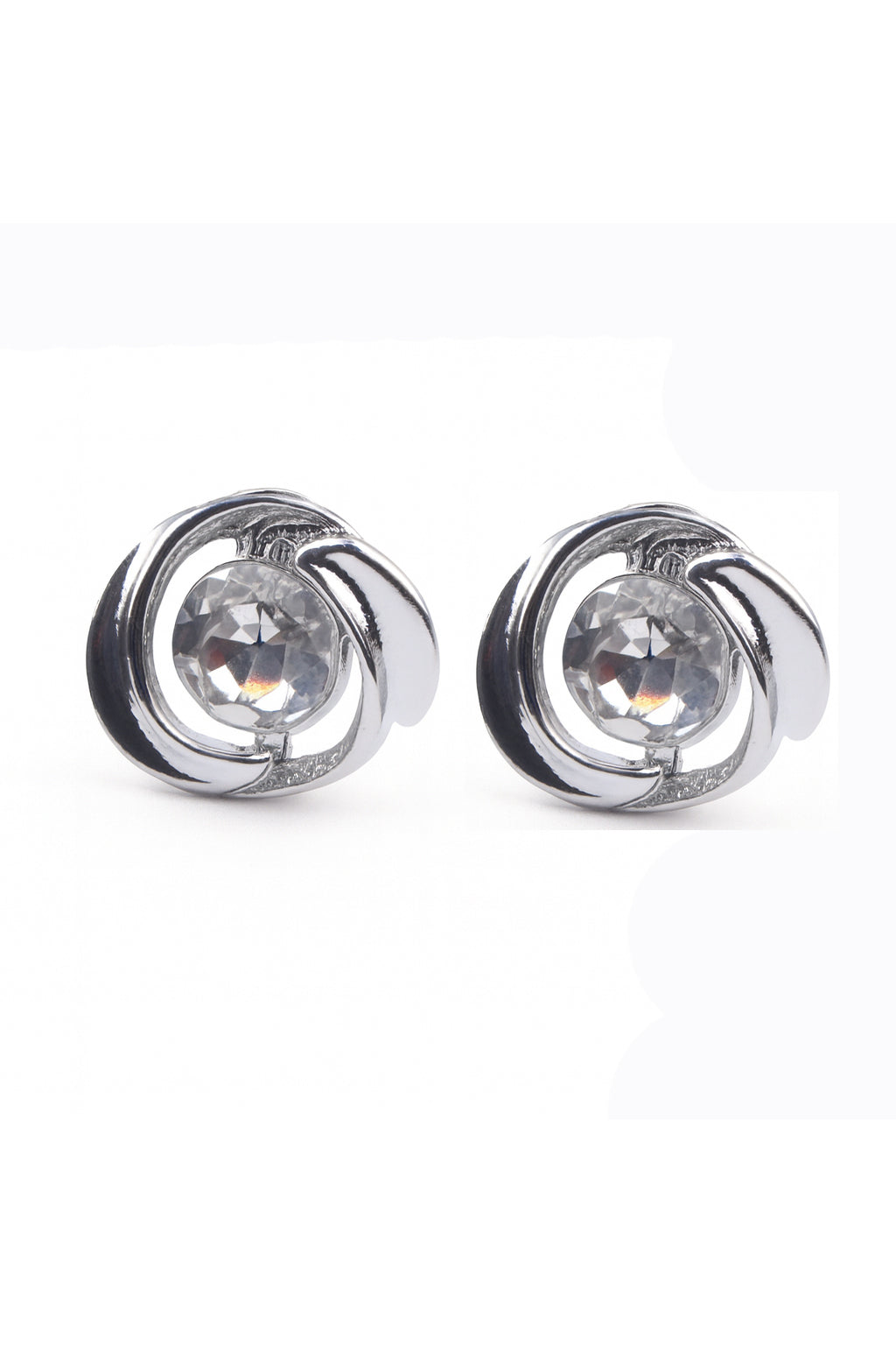 Jewello dainty fancy silver plated circle shaped design with shimmering stone stud Korean earring for women and girls. Gift for her.