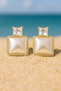 Jewello delicate gold-plated square design with light pink stone stud anti tarnish Korean earring for women and girls.