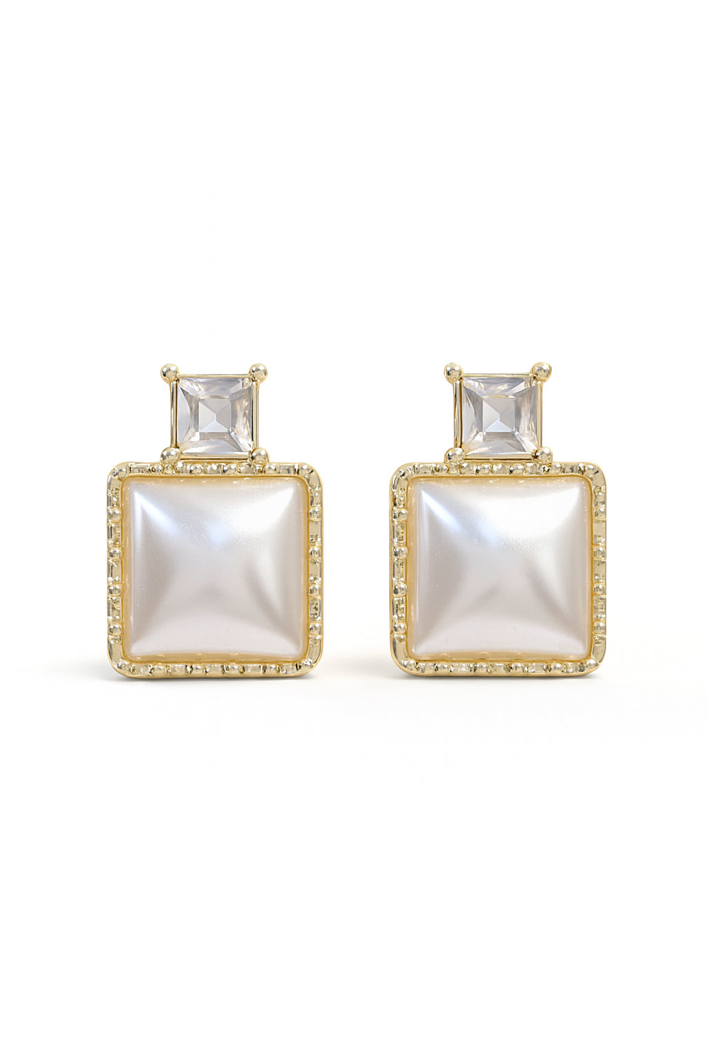 Jewello delicate gold-plated square design with light pink stone stud anti tarnish Korean earring for women and girls.