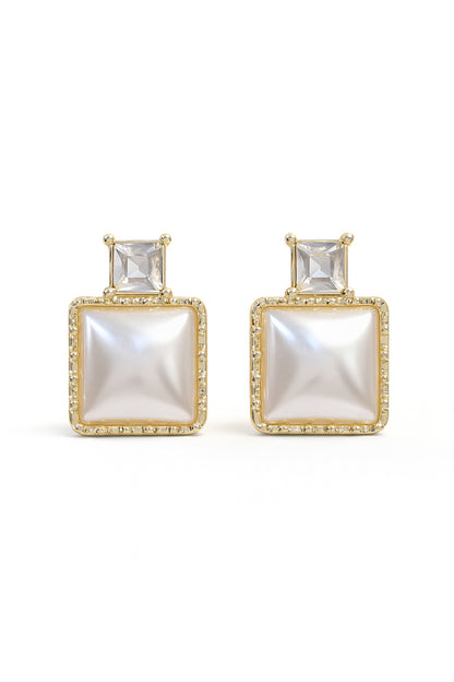 Jewello delicate gold-plated square design with light pink stone stud anti tarnish Korean earring for women and girls.