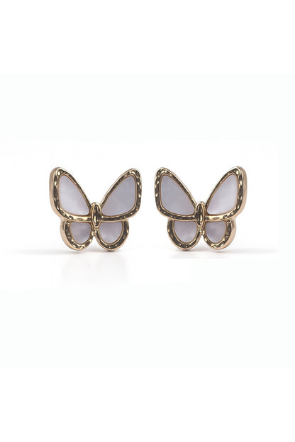 Jewello alluring gold plated butterfly design with light pink stone stud anti Korean earring for women and girls.