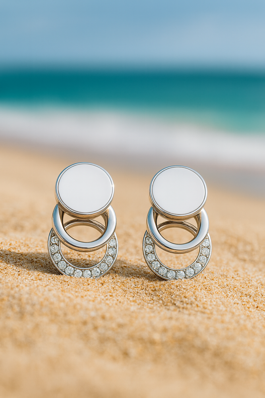 Jewello elegant silver-plated circle shape design and white diamond stud anti tarnish Korean earring for women and girls.