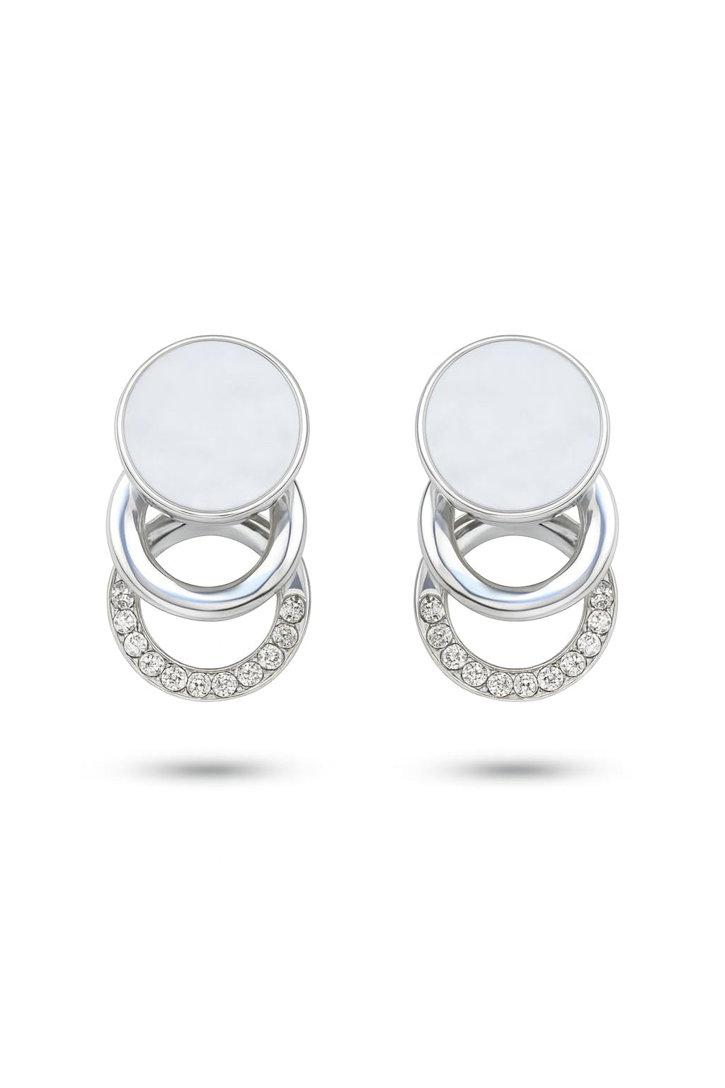 Jewello elegant silver-plated circle shape design and white diamond stud anti tarnish Korean earring for women and girls.
