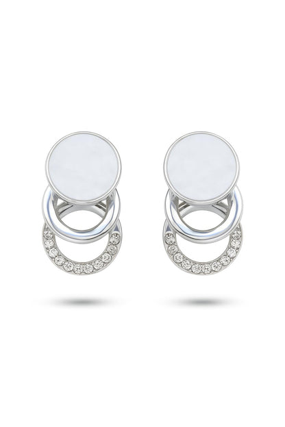 Jewello elegant silver-plated circle shape design and white diamond stud anti tarnish Korean earring for women and girls.