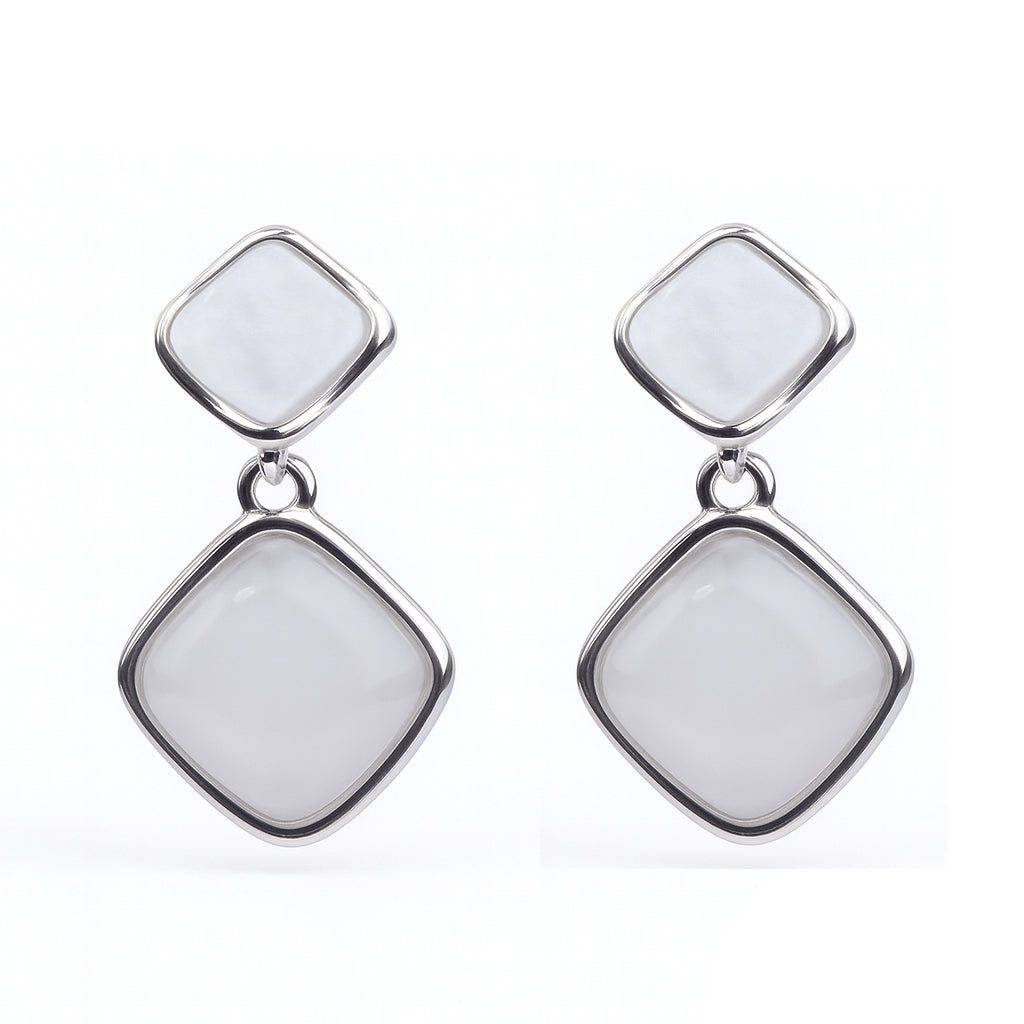 Jewello fashionable silver-plated square design with white stone stud anti tarnish dangle Korean earring for women and girls.