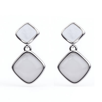 Jewello fashionable silver-plated square design with white stone stud anti tarnish dangle Korean earring for women and girls.
