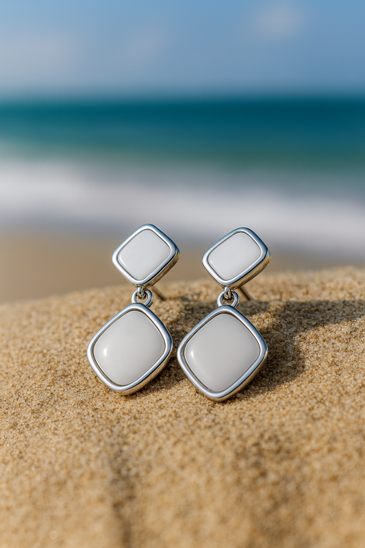 Jewello fashionable silver-plated square design with white stone stud anti tarnish dangle Korean earring for women and girls.