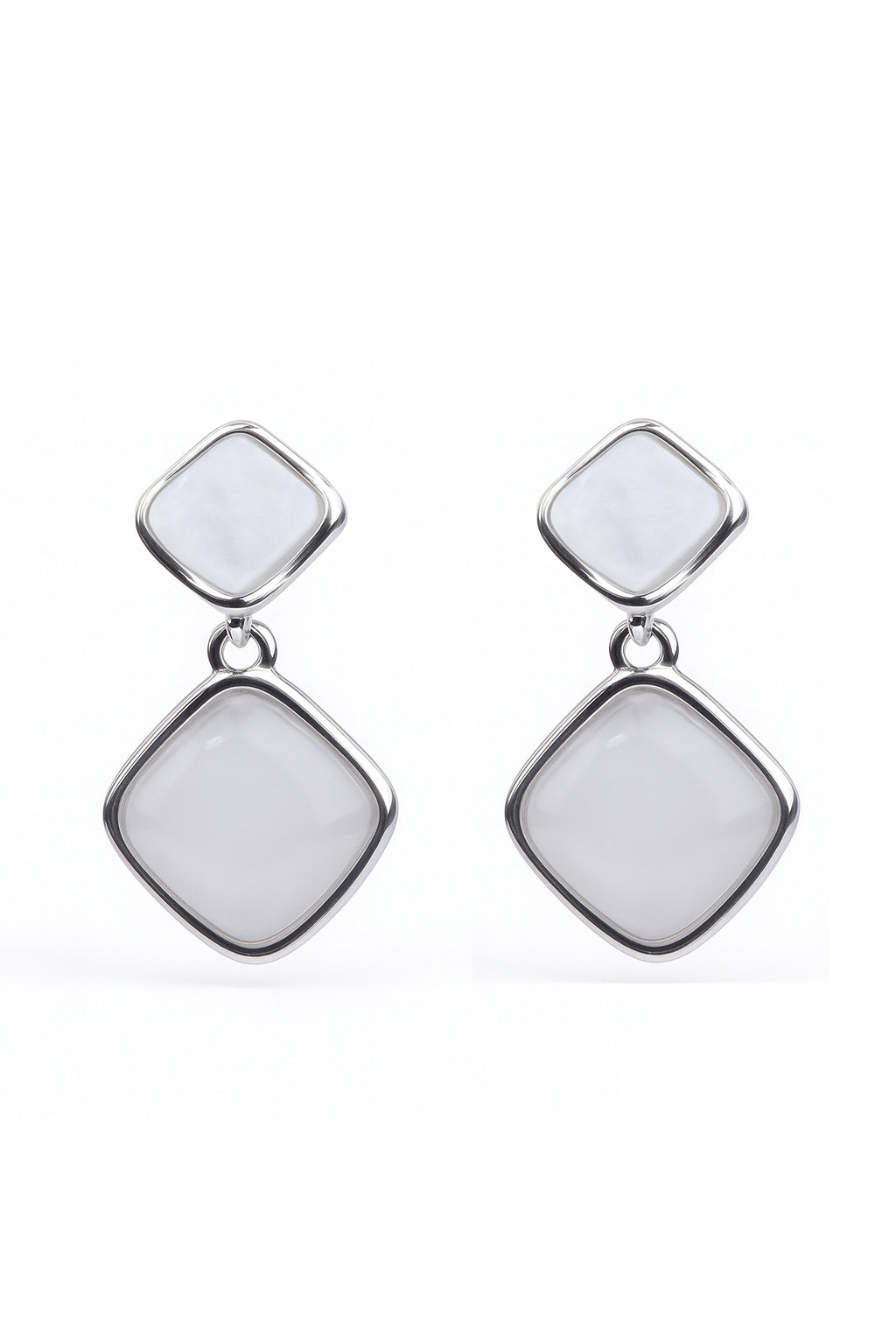 Jewello fashionable silver-plated square design with white stone stud dangle Korean earring for women and girls.