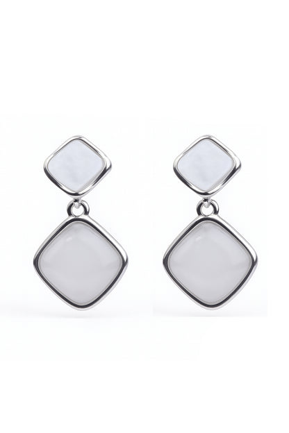 Jewello fashionable silver-plated square design with white stone stud dangle Korean earring for women and girls.
