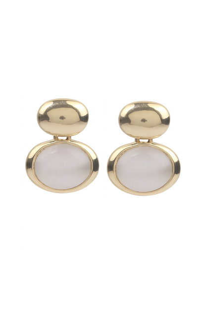 Jewello trendy gold-plated oval shape design with oval shape stone stud anti tarnish dangle Korean earring for women and girls.