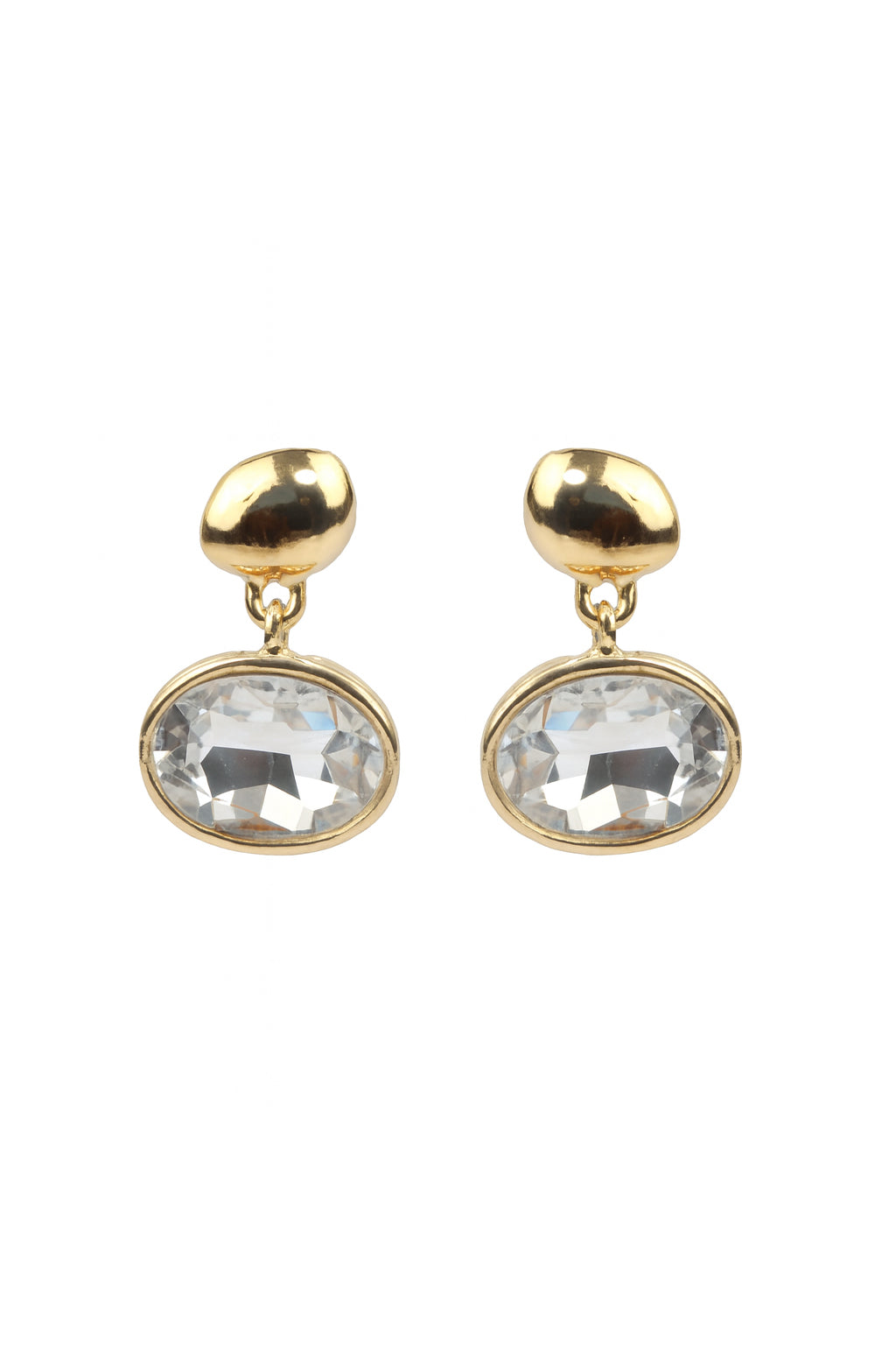 Jewello trendy gold plated sparkling white stone stud anti tarnish Korean earring for women and girls.