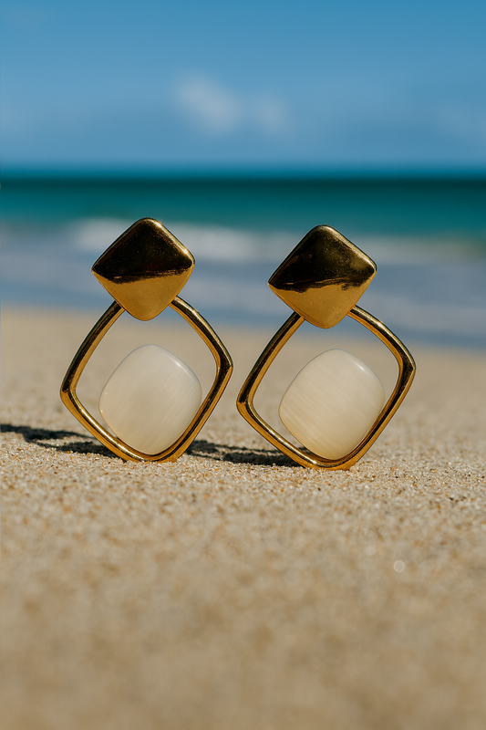 Jewello delicate gold-plated square design with white stone stud anti tarnish dainty Korean earring for women and girls.