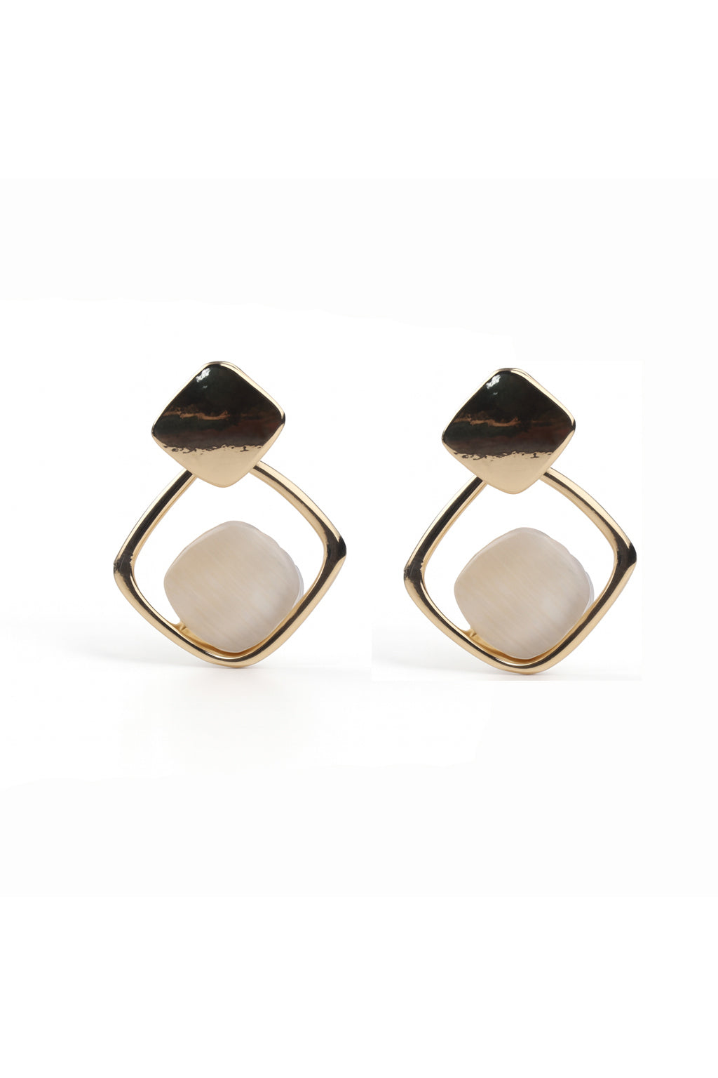 Jewello delicate gold-plated square design with white stone stud anti tarnish dainty Korean earring for women and girls.
