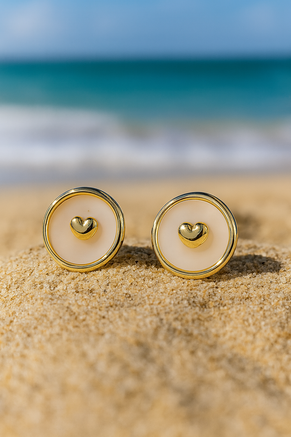 Jewello charming gold plated with heart design attached anti tarnish Korean earring for women and girls.