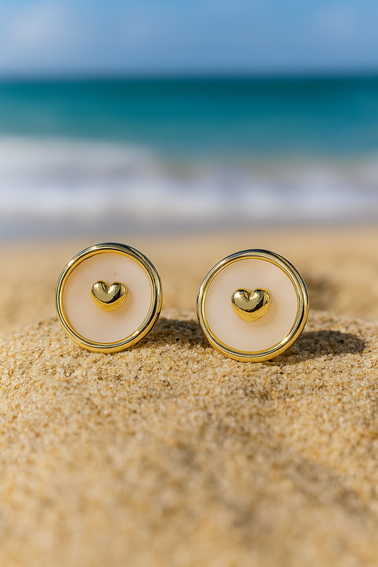 Jewello charming gold plated with heart design attached anti tarnish Korean earring for women and girls.