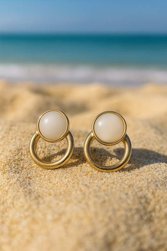 Jewello elegant gold plated and white stone stud anti tarnish dangle Korean earring for women and girls.