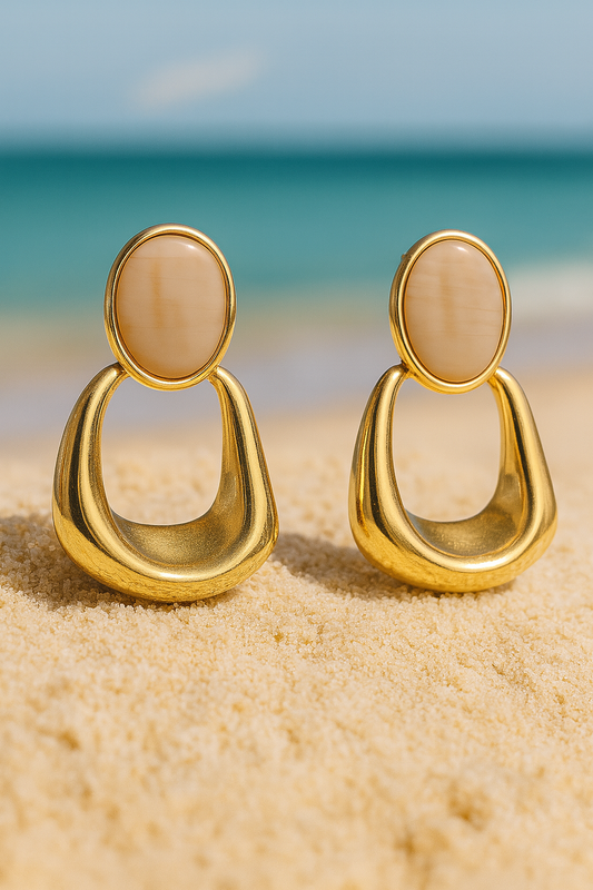Jewello alluring gold plated oval Bali design with oval shaped stone stud anti tarnish dangle Korean earring for women and girls.