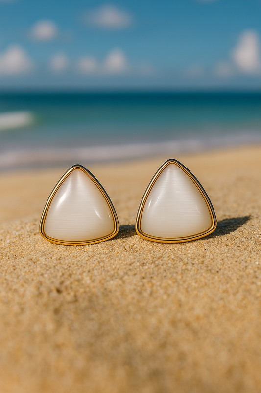 Jewello alluring gold plated triangle design with light pink stone stud anti tarnish Korean earring for women and girls.