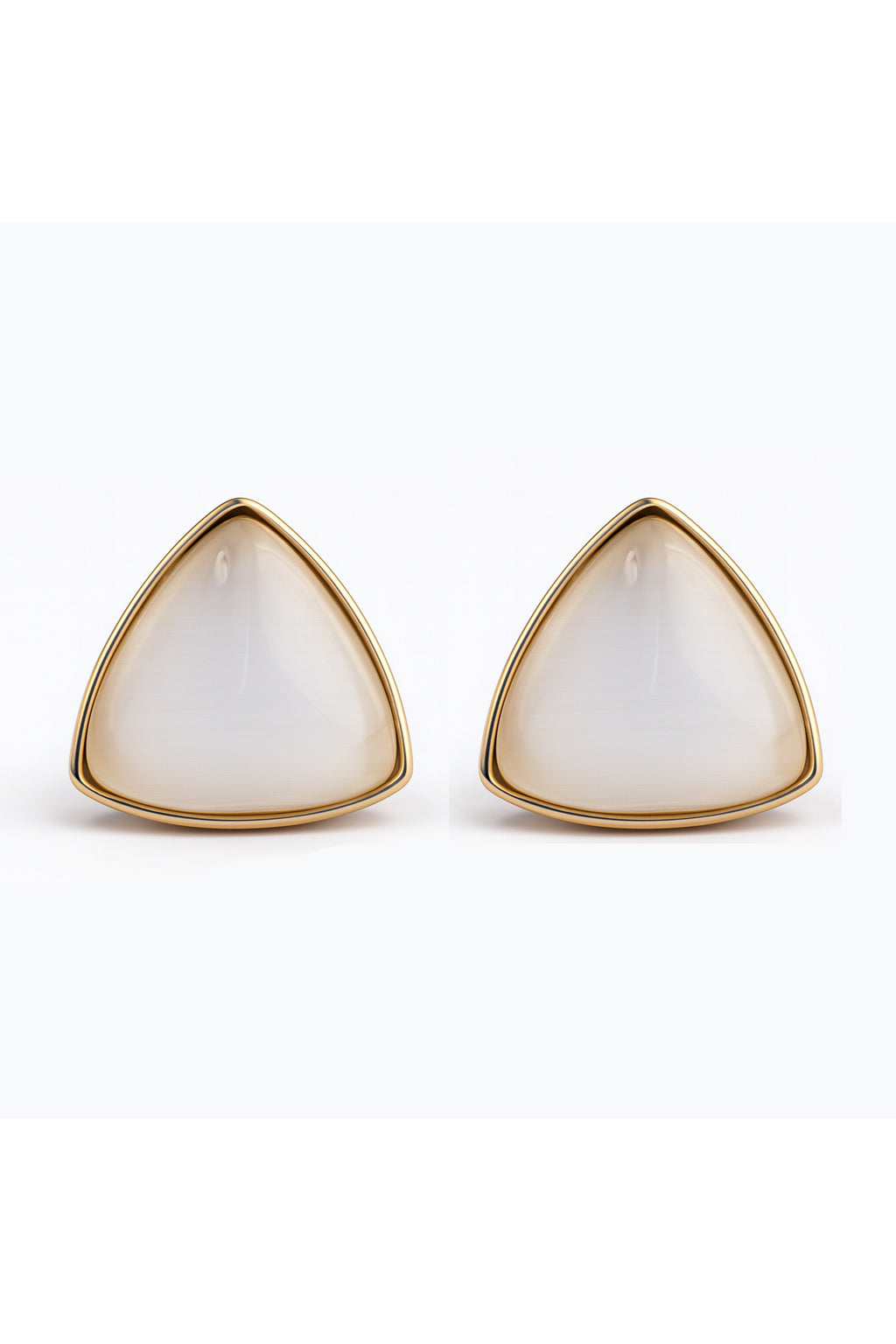 Jewello alluring gold plated triangle design with light pink stone stud anti tarnish Korean earring for women and girls.