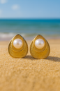 Jewello trendy gold-plated leaf design white pearl stud anti tarnish Korean earring for women and girls. Daily wear earring, party wear earring, office wear earring, gift for her.