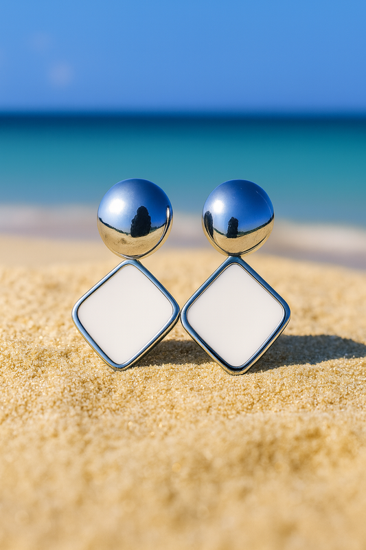 Jewello silver plated square design dangle Korean earring for women and girls.