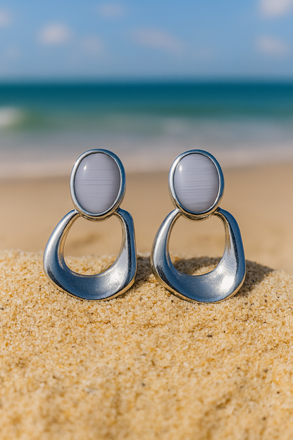 Jewello delicate silver plated and oval shape white stone stud anti tarnish dangle Korean earring for women and girls.