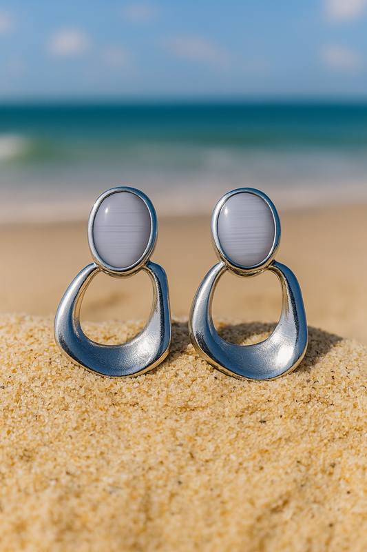 Jewello delicate silver plated and oval shape white stone stud anti tarnish dangle Korean earring for women and girls.