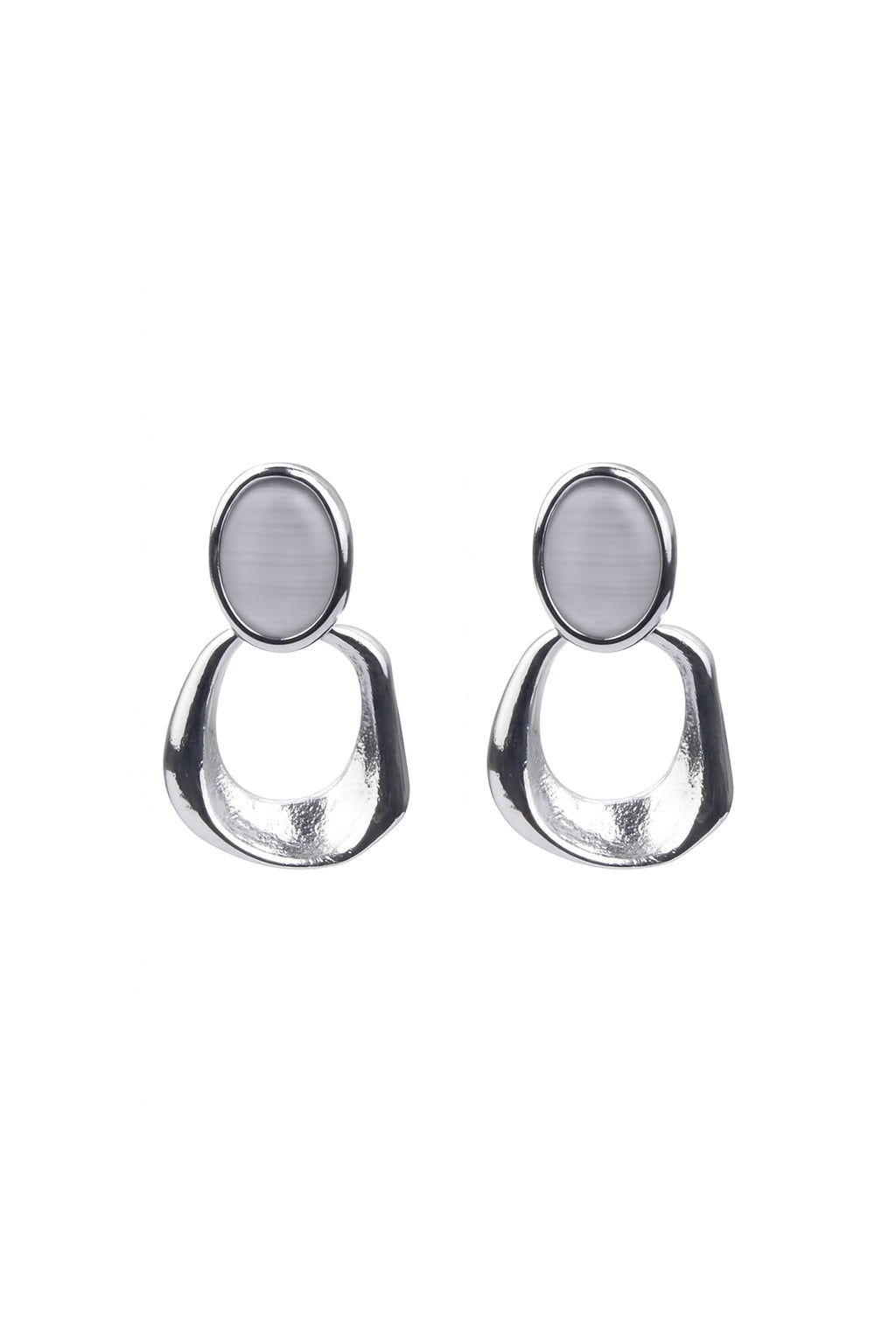 Jewello delicate silver plated and oval shape white stone stud anti tarnish dangle Korean earring for women and girls.