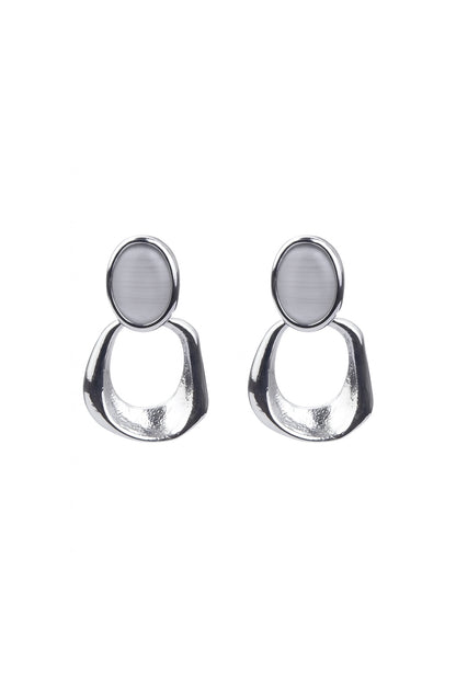 Jewello delicate silver plated and oval shape white stone stud anti tarnish dangle Korean earring for women and girls.