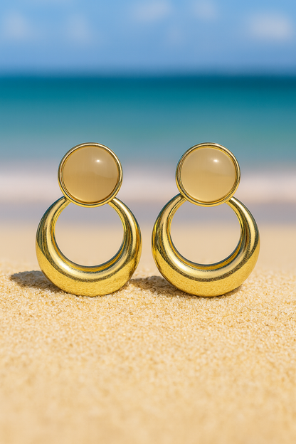 Jewello adorable gold-plated Bali design and light pink stone stud anti tarnish dangle Korean earring for women and girls.