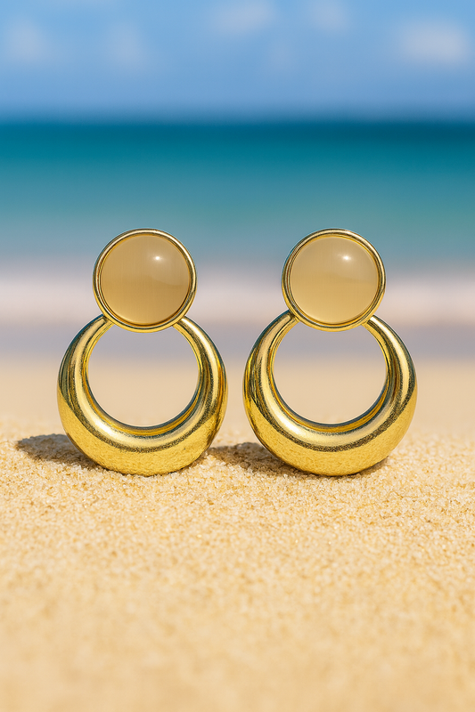 Jewello adorable gold-plated Bali design and light pink stone stud anti tarnish dangle Korean earring for women and girls.