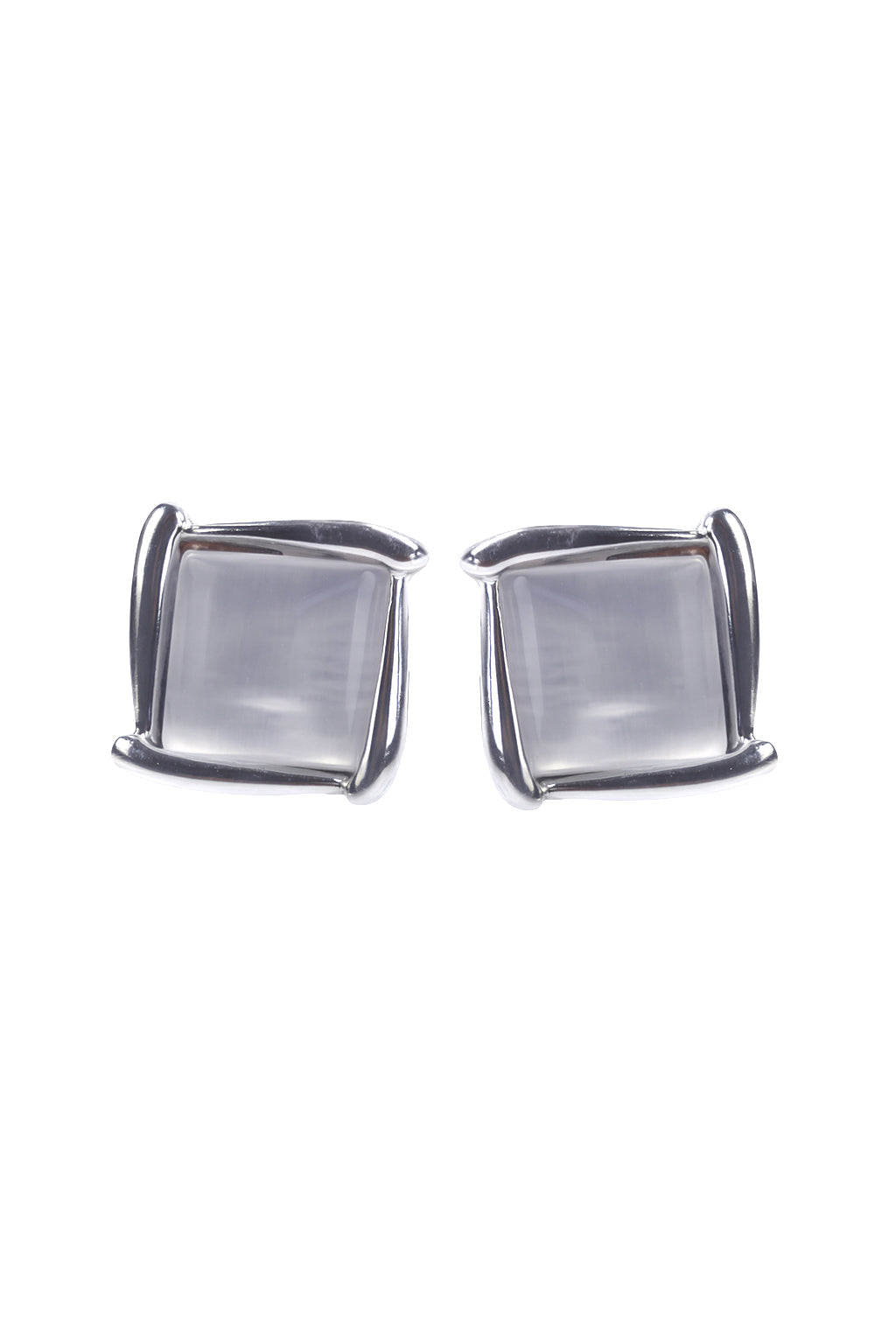 Jewello fancy silver plated square design with white stone stud anti tarnish Korean earring for women and girls.