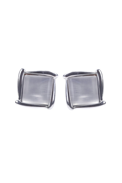 Jewello fancy silver plated square design with white stone stud anti tarnish Korean earring for women and girls.