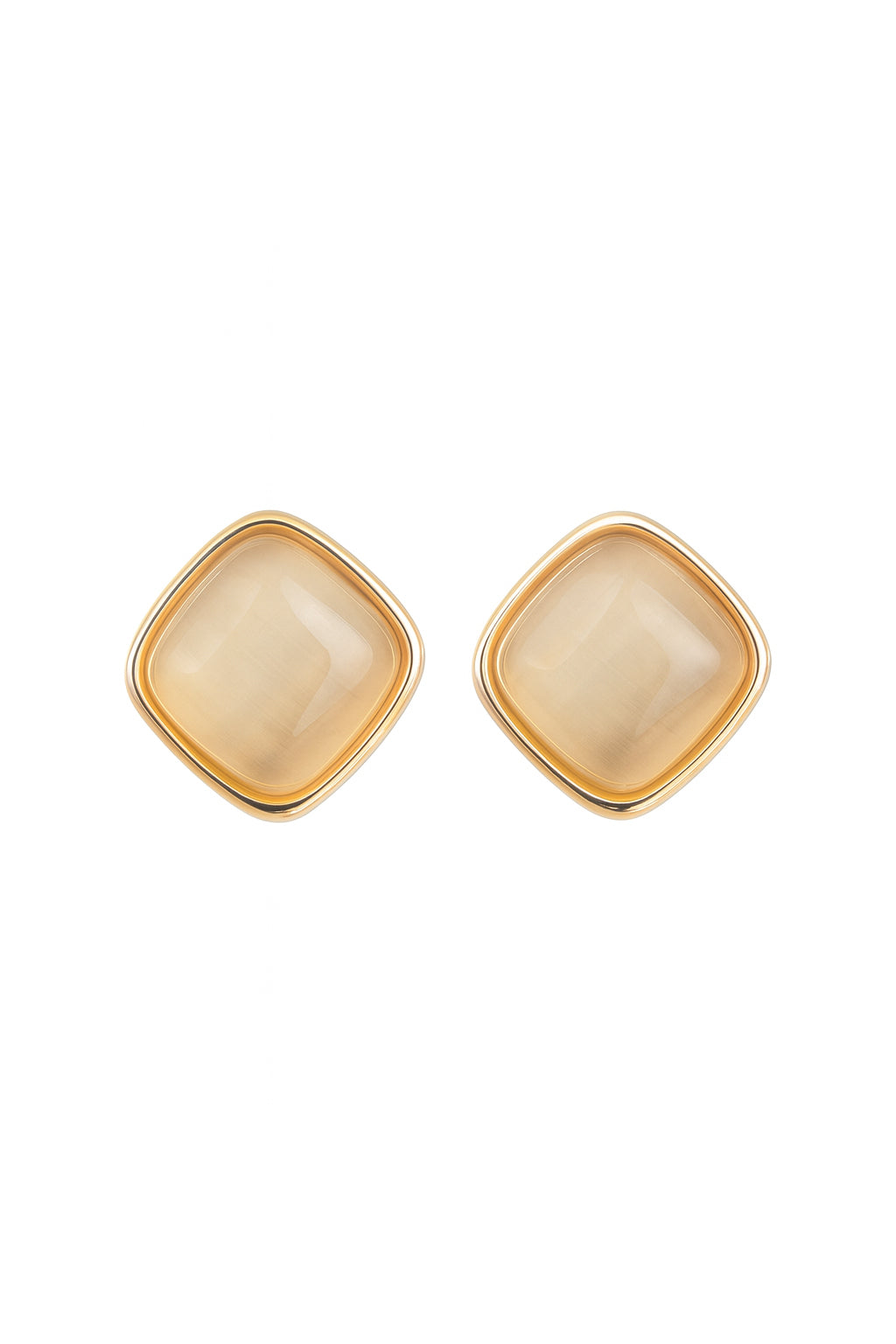 Jewello stylish gold-plated square design and light pink stone stud dainty Korean earring for women and girls.