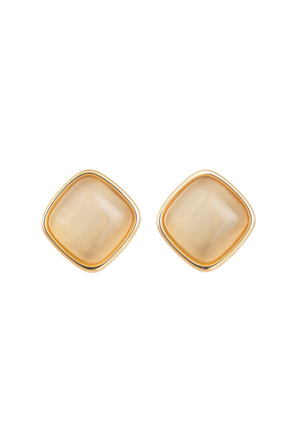 Jewello stylish gold-plated square design and light pink stone stud dainty Korean earring for women and girls.