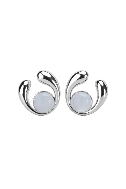 Jewello trendy silver plated half moon design with white stone stud dainty Korean earring for women and girls.