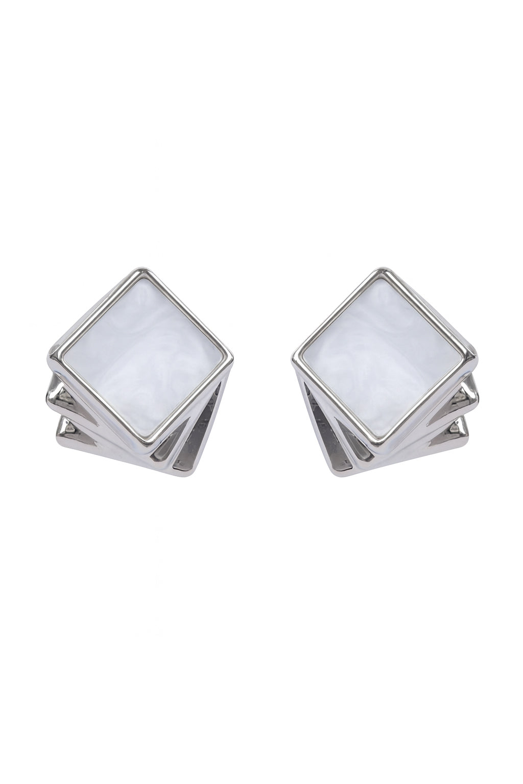 Jewello stylish silver-plated square design with white stone stud anti tarnish Korean earring for women and girls.