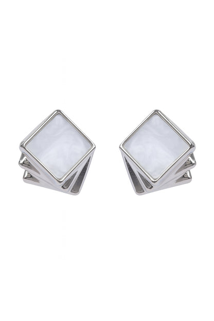 Jewello stylish silver-plated square design with white stone stud anti tarnish Korean earring for women and girls.