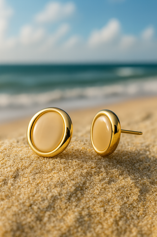 Jewello fancy gold plated round shape design with stone stud dainty Korean earring for women and girls.