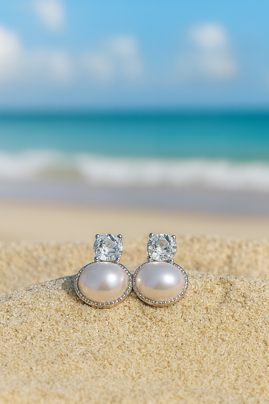 Jewello delicate silver-plated oval shape design oval shape pearl stud anti Korean earring for women and girls.