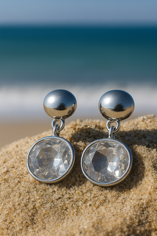 Jewello fancy silver plated oval shape design white shimmering stone stud Korean earring for women and girls.