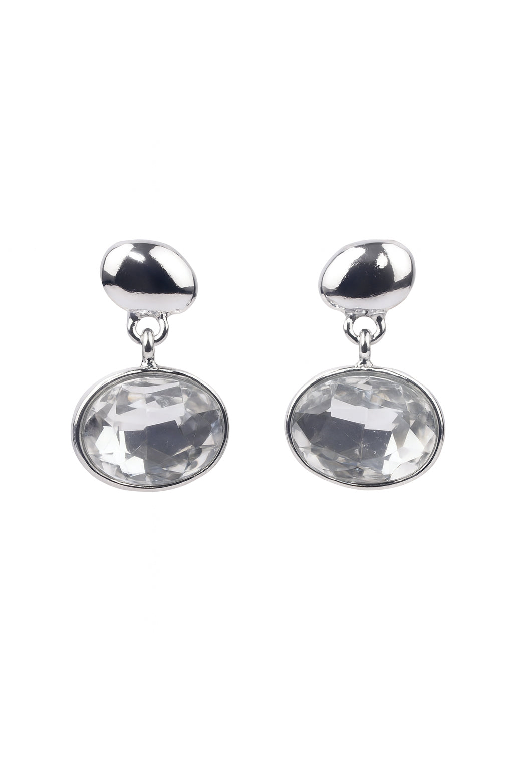 Jewello fancy silver plated oval shape design white shimmering stone stud Korean earring for women and girls.