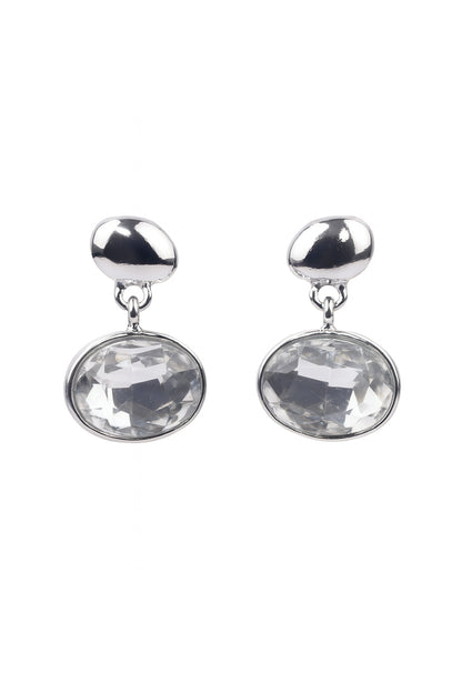Jewello fancy silver plated oval shape design white shimmering stone stud Korean earring for women and girls.